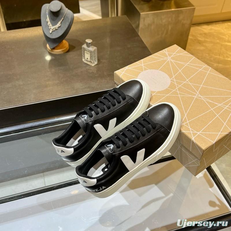 2025 Unisex VEJA Black White Leather Sneakers
