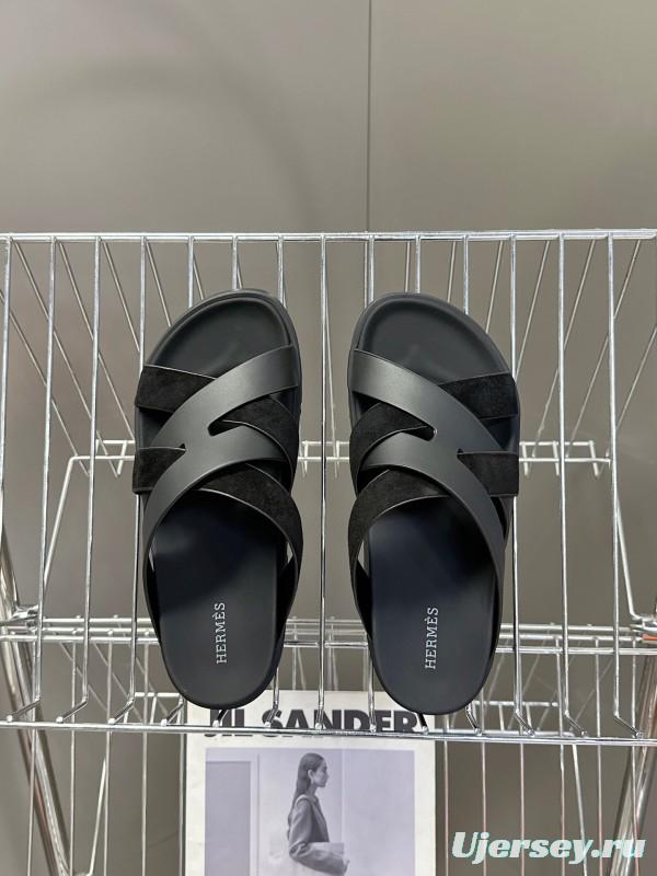 2025 Slippers Hermès Black Leather Slippers