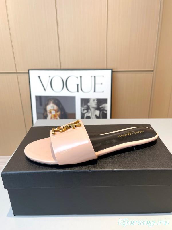 2025 Women Yves Saint Laurent Pink Leather Slippers LY00180