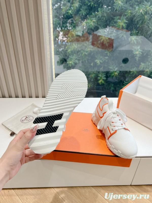 2024 Unisex Hermès white orange knit sneakers
