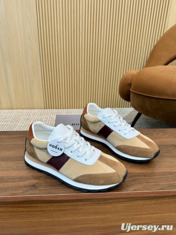 2025 Men HOGAN Beige White Burgundy Suede Leather Sneakers