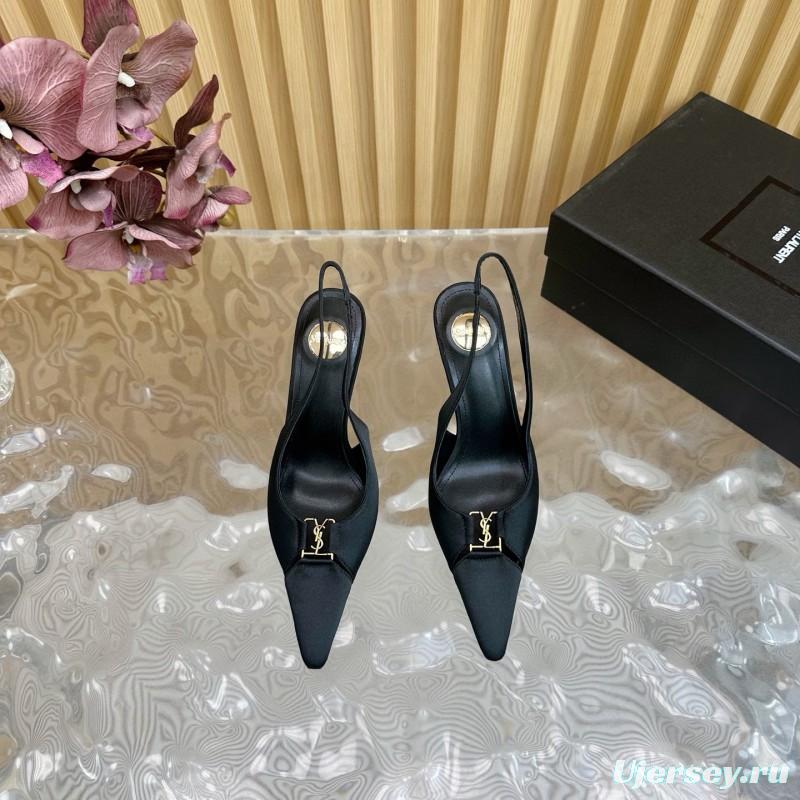 2025 Women Yves Saint Laurent Black Leather Slingback Pumps MJ00300