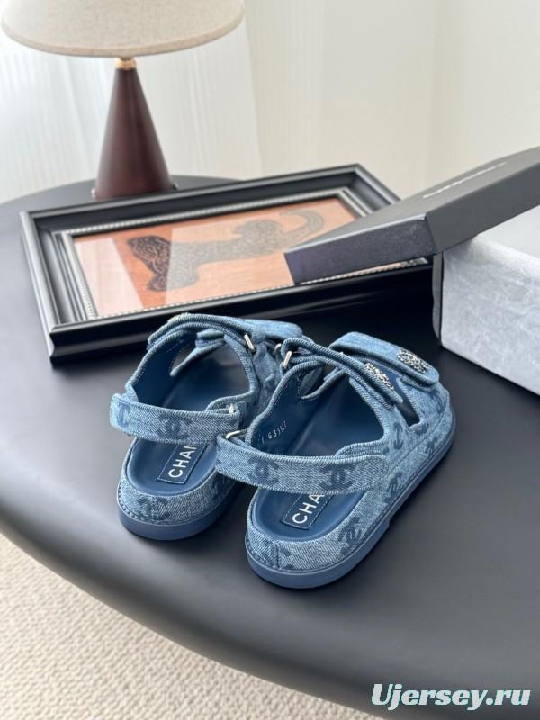 2025 Women Chanel Blue Denim Sandals LY00320
