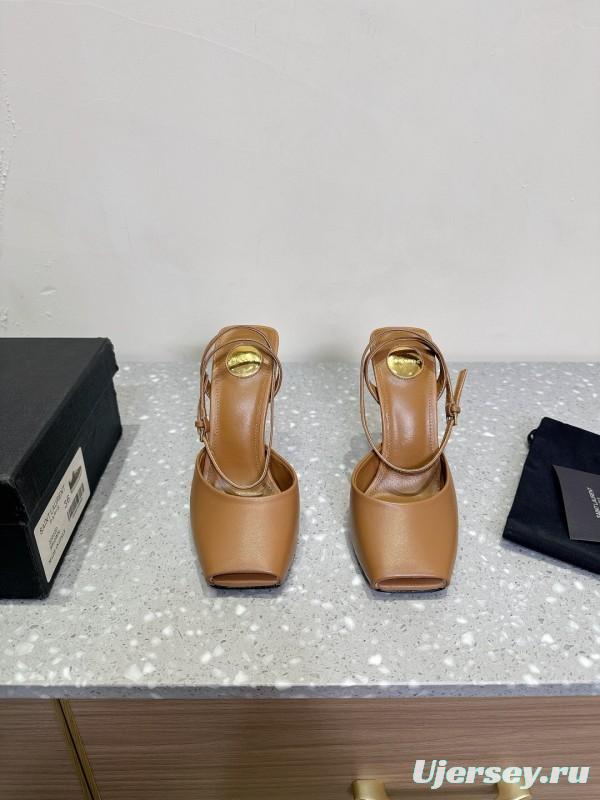 2025 Women SAINT LAURENT Brown Leather Slingback Pumps