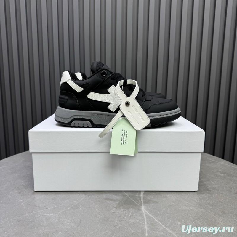 2025 Unisex Off-White Black White Leather Sneakers KFY00320