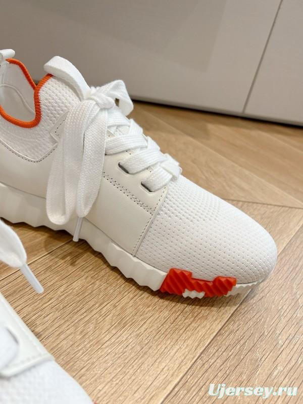2024 Unisex Hermès white orange knit leather sneakers