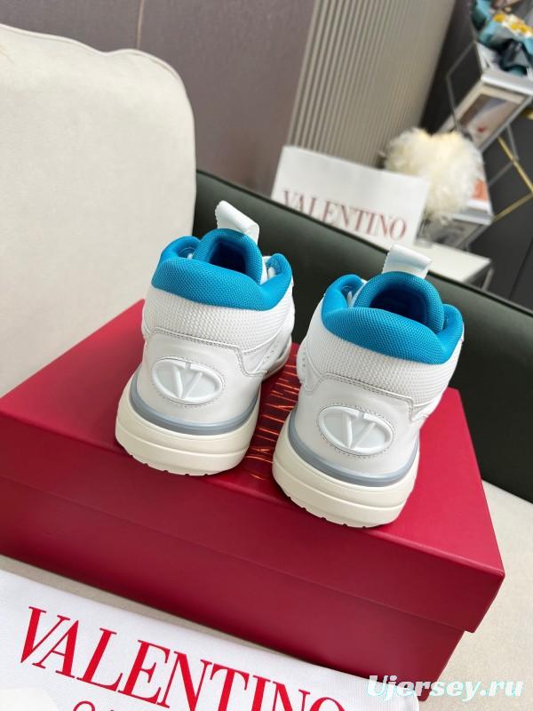 2025 Unisex Valentino White Blue Leather Sneakers RUNBOOT LY00390