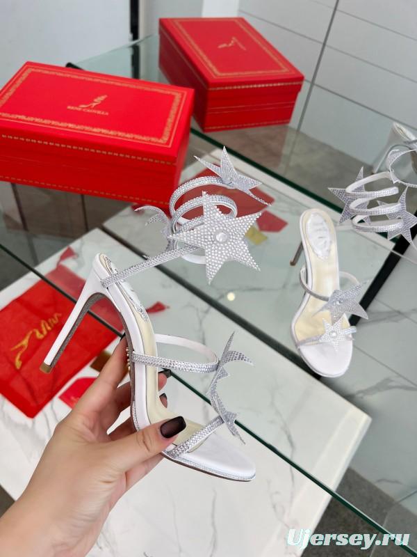 2025 Women RC Silver Crystal Satin High Heel Star Pattern LY00340