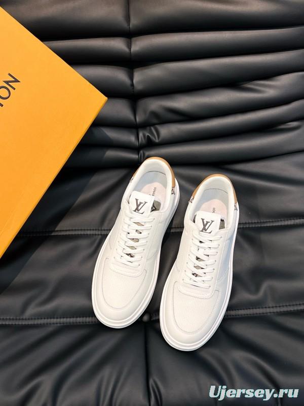 2024 Unisex Louis Vuitton White Brown Mesh Leather Sneakers MJ00400