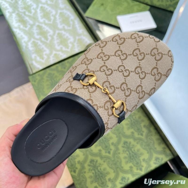 2024 Slippers Gucci Beige Brown Leather GG Pattern MJ00280