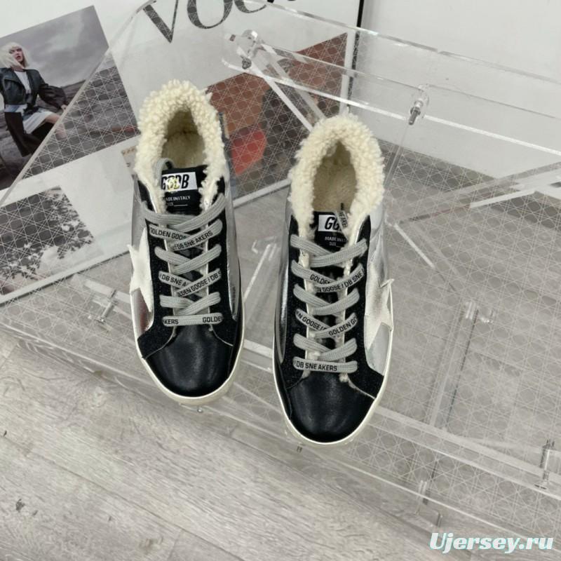 2025 Women GGDB Silver Black Leather Shearling Sneaker