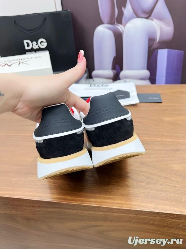 2025 Unisex Dolce & Gabbana Gray Red Beige PU Leather Mesh Sneakers LY00300