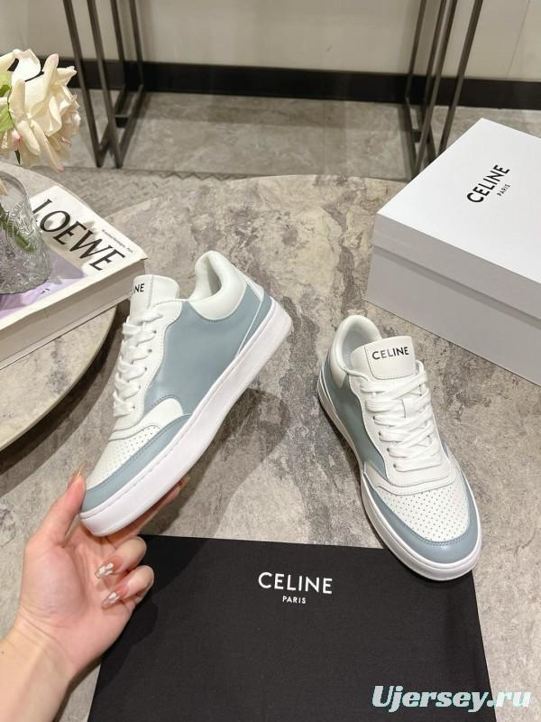 2025 Women Celine White Light Blue Leather Sneakers