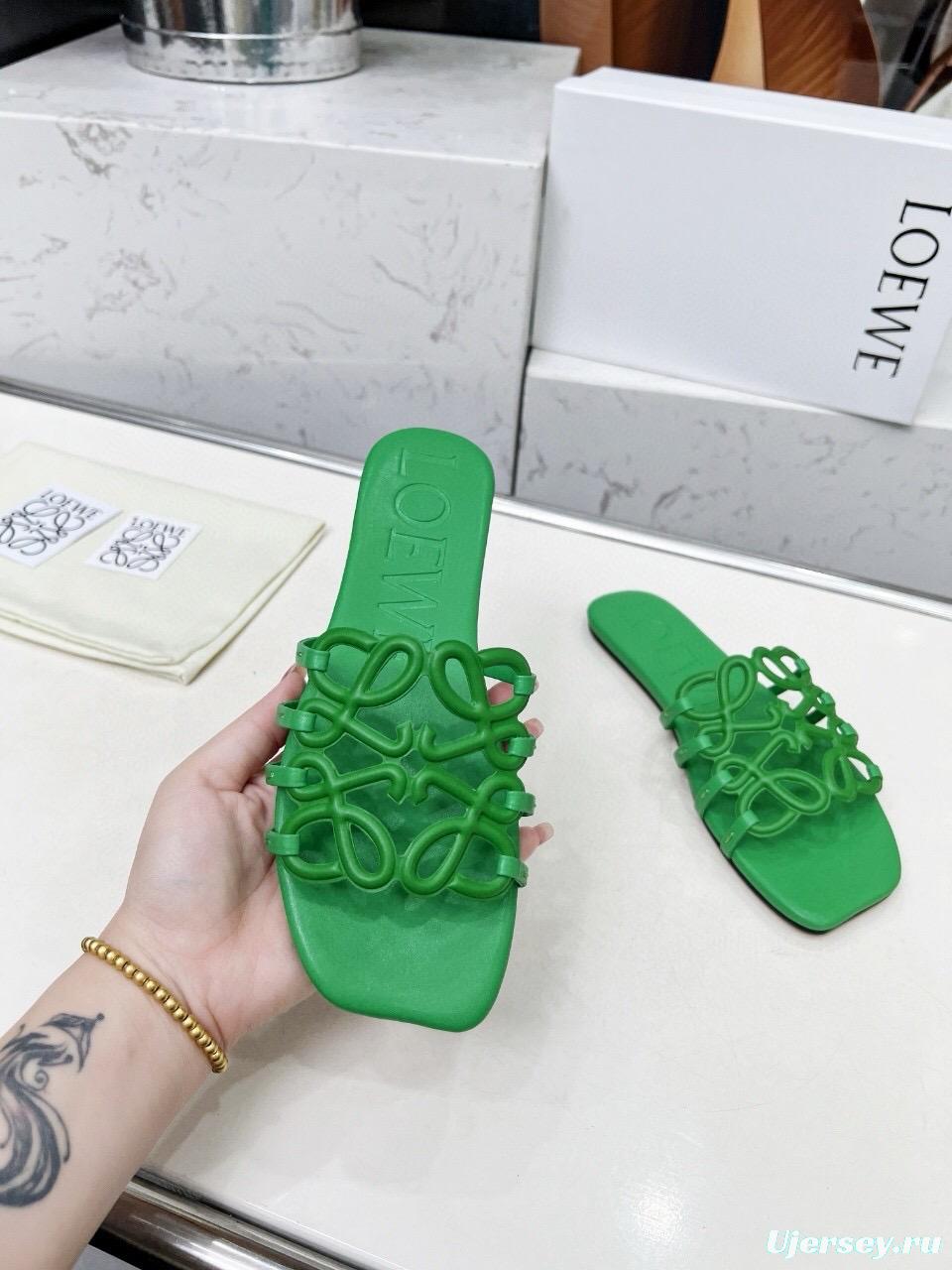 2025 Slippers Loewe Green Leather Slippers LY00190