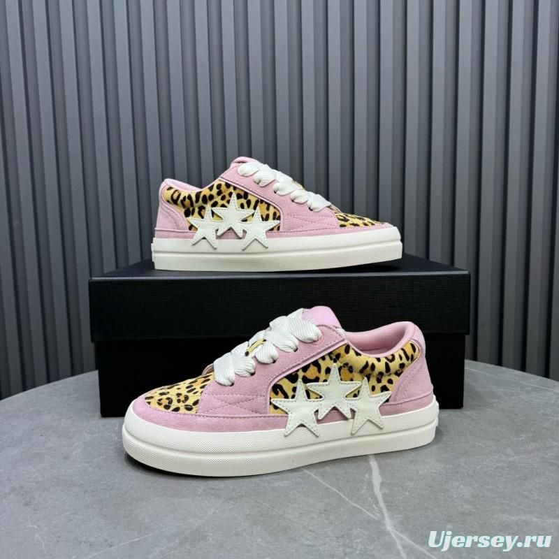 2024 Women Amiri Pink Leopard Canvas Leather Sneakers MJ00300