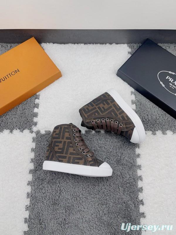 2024 Kids Fendi Brown Black Canvas High Top Sneakers