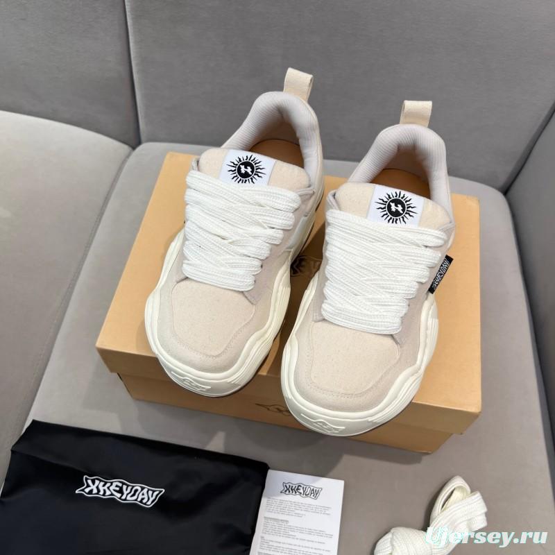 2025 Unisex HEYDAY Beige White Canvas Leather Wave Bread Sneakers KFY00260
