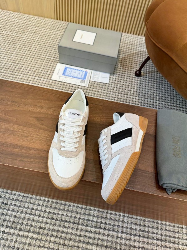 2025 Men TOM FORD White Black Suede Leather Sneakers