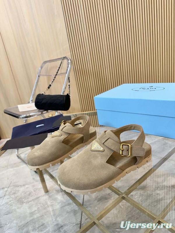 2025 Women Prada Beige Suede Sandals