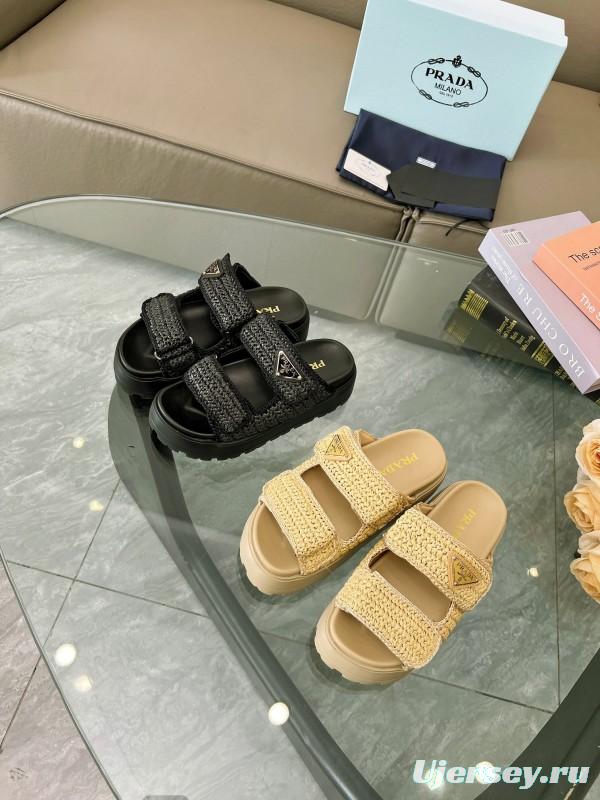 2025 Prada Black Woven Leather Slippers LY00290