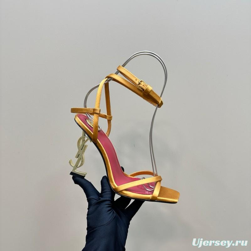 2025 Women Yves Saint Laurent Yellow Pink Leather High Heel Sandals MJ00290