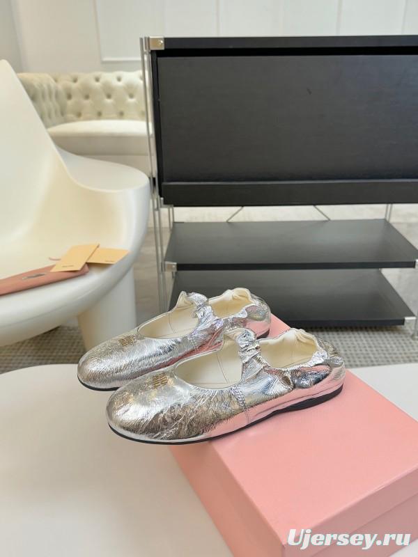 2025 Women Miu Miu Silver Calf Leather Mary Jane KFY00300