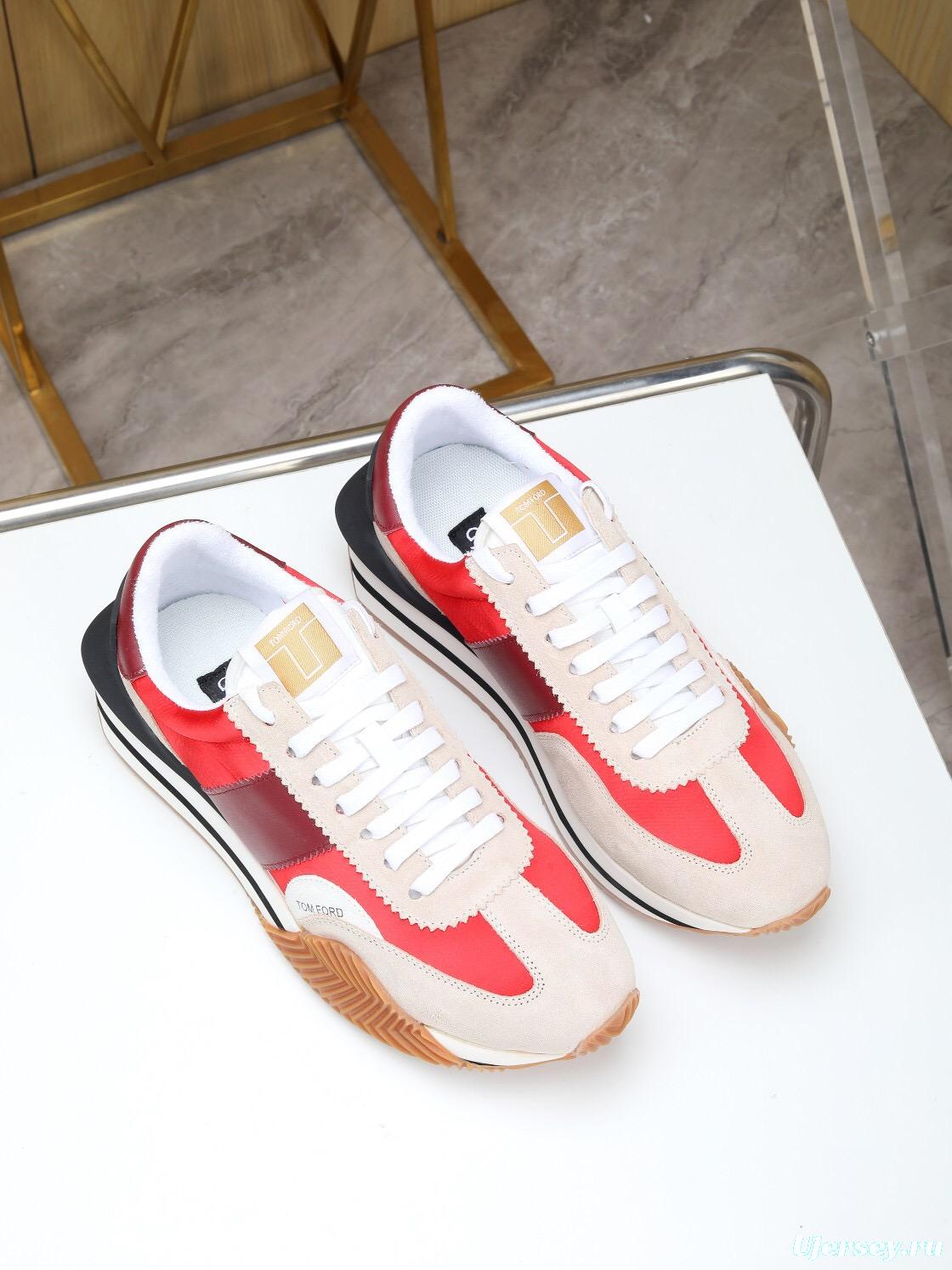 2025 Unisex TOM FORD Red Burgundy White Suede Leather Sneakers LY00360(F)/LY00370(M)