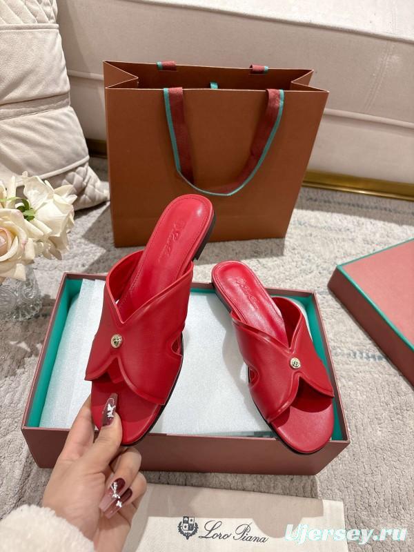 2025 Slippers LP Red Leather Slippers LY00270