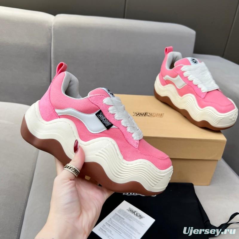 2025 Women HEYDAY Pink White Canvas Leather Wave Bread Sneakers KFY00260(F)