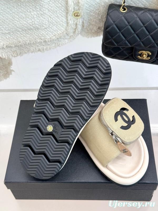 2025 Slippers Chanel Beige Fabric Slippers KFY00220