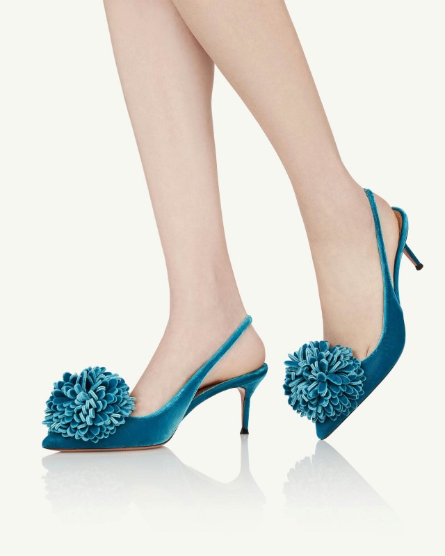 2025 Women Aquazzura Lake Blue Velvet Slingback Pumps