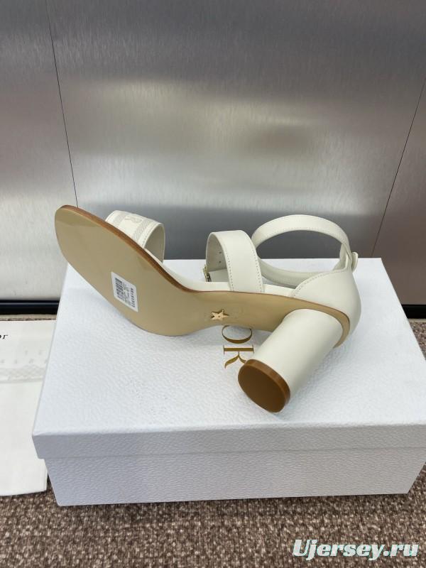 2025 Women Dior White Calfskin Leather Sandals Ankle Strap