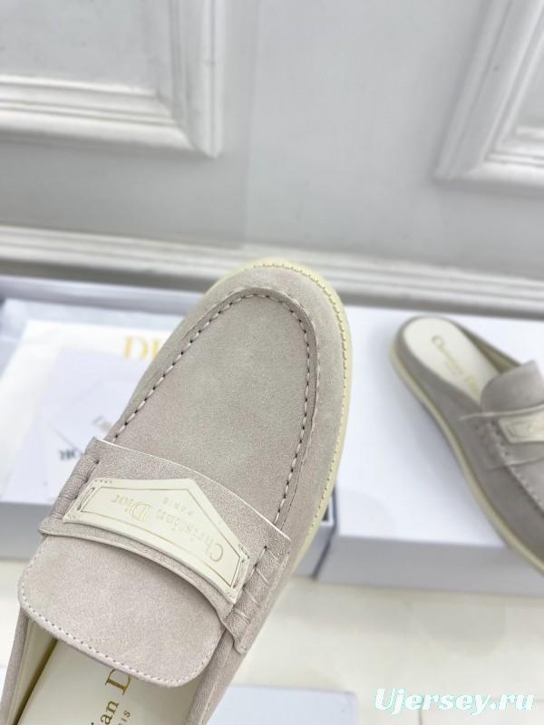 2025 Women Dior Beige Suede Mule Loafers Vintage Style Handmade LY00360(F)