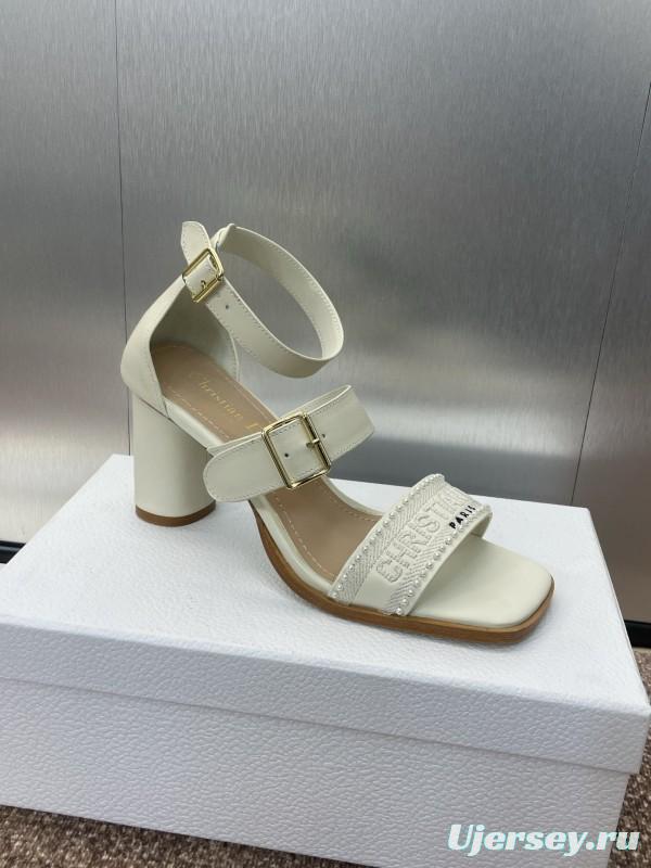 2025 Women Dior White Calfskin Silk Embroidery Sandals KFY00320