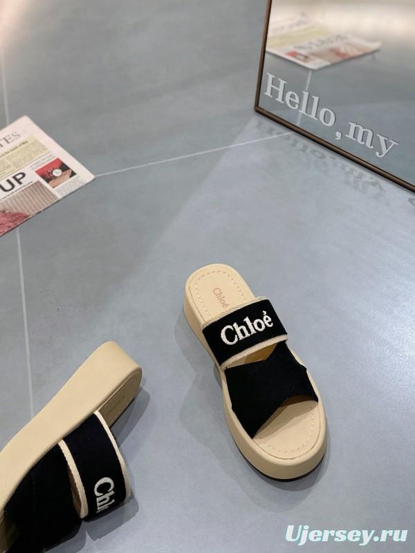2025 Chloe Black Fabric Slippers LY00240