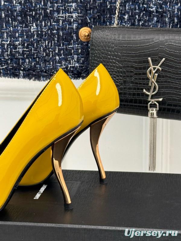 2024 Women Yves Saint Laurent Yellow Patent Leather High Heels