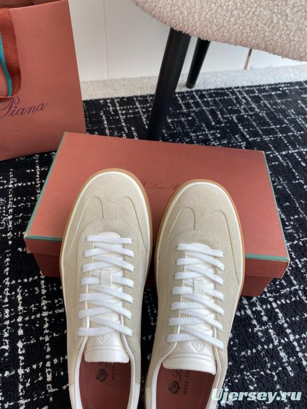 2024 Unisex Loro Piana Beige White Leather Suede Casual Shoes MJ00320