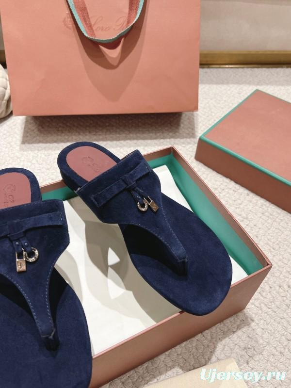 2025 Slippers Le Parmentier Navy Blue Suede Slippers LY00250