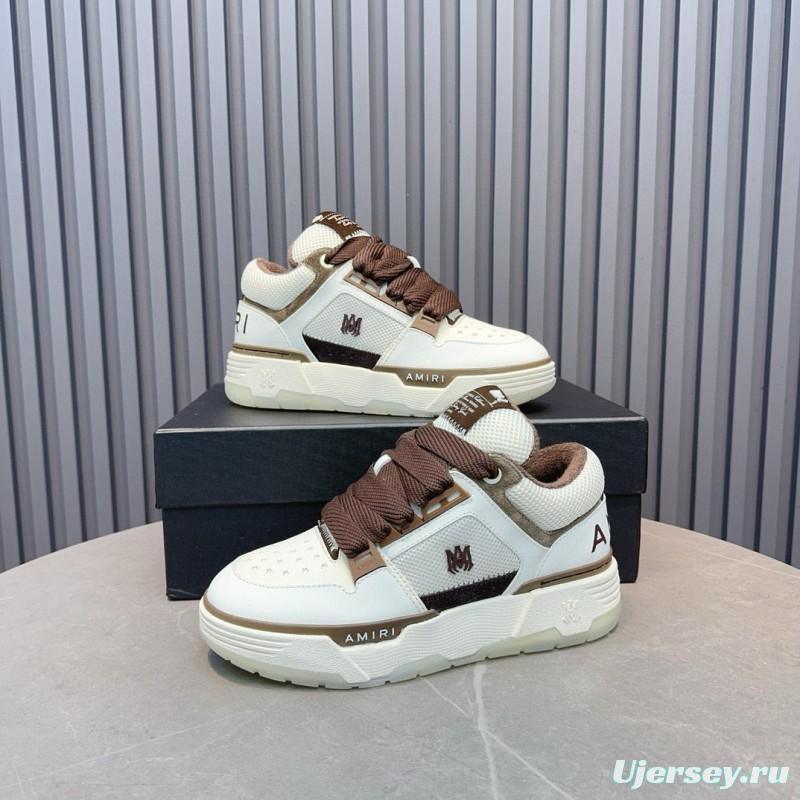 2024 Unisex Amiri Ivory Brown Leather Sneakers MJ00360