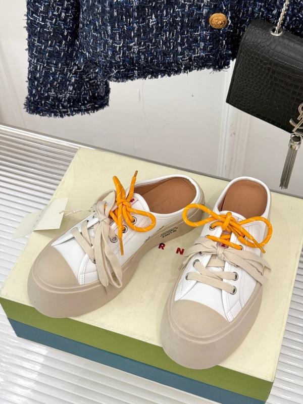 2025 Women Yves Saint Laurent White Leather Low-Top Platform Sneakers Yellow Laces Casual Chic YSL1234 (F)
