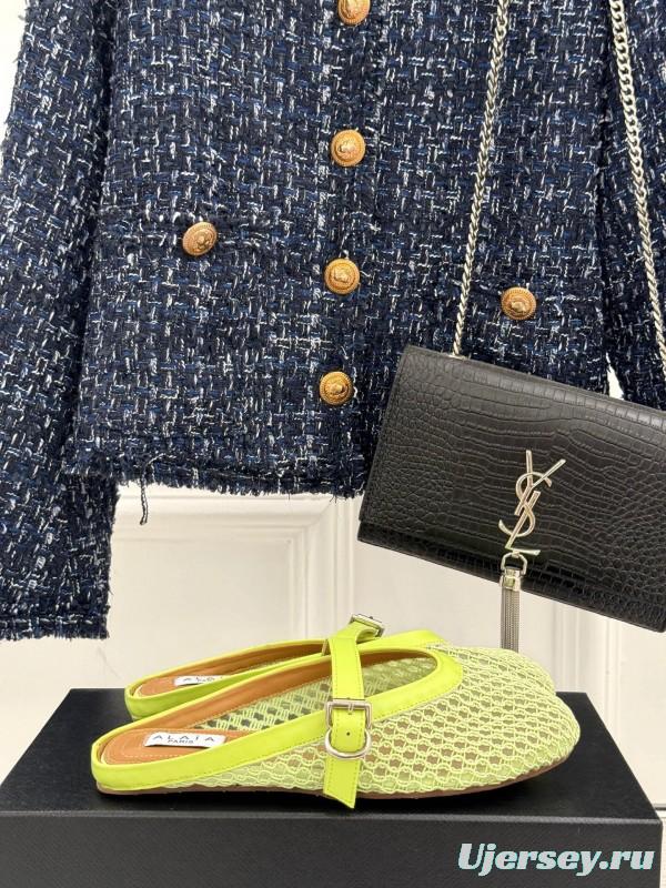 2025 Slippers Unisex AlAIA Light Green Mesh Leather Flat Customize