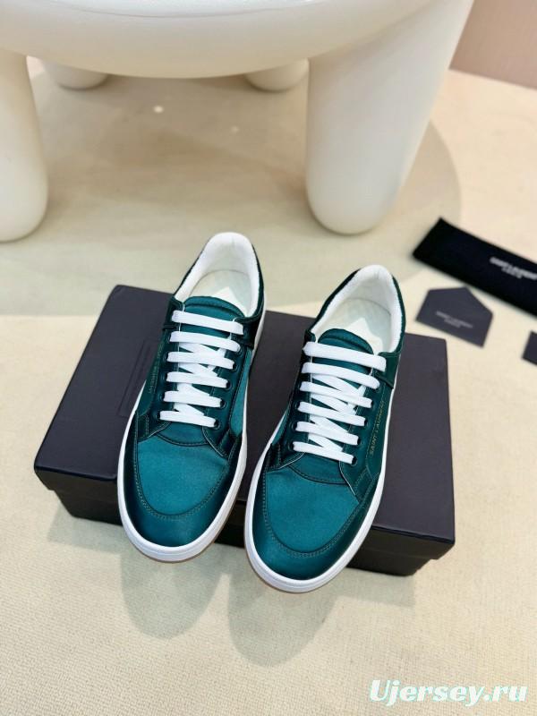 2024 Unisex Yves Saint Laurent Green Satin Casual Sneakers