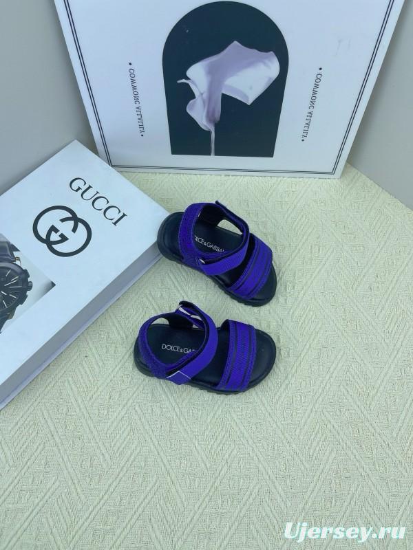 2025 Kids Dolce & Gabbana White Black Purple Leather Sandals