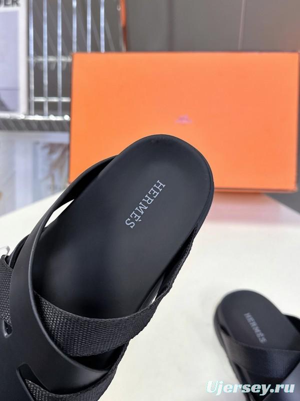 2025 Slippers Hermès Black Leather Slippers