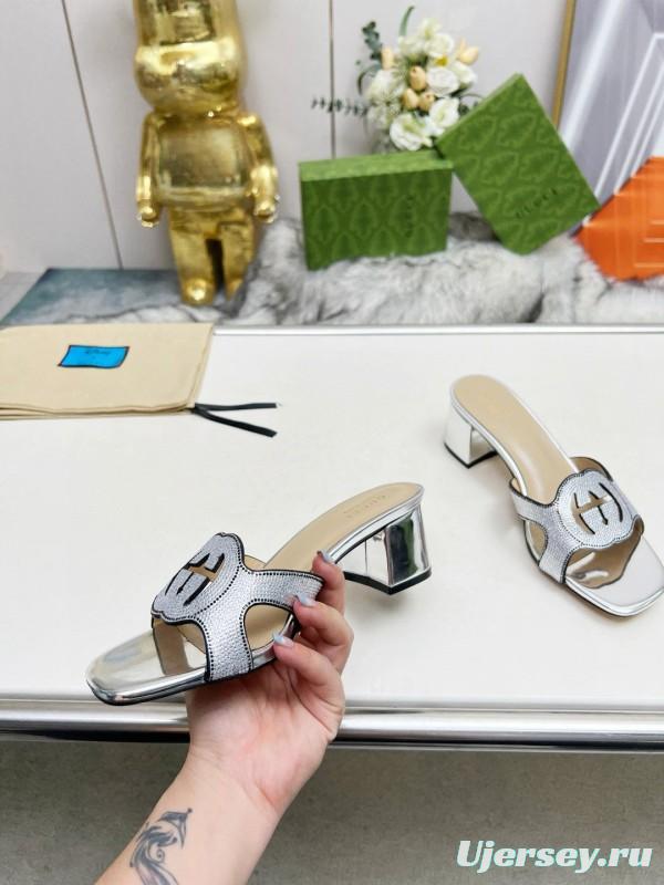 2025 Women Gucci Silver Leather Slippers MJ00190