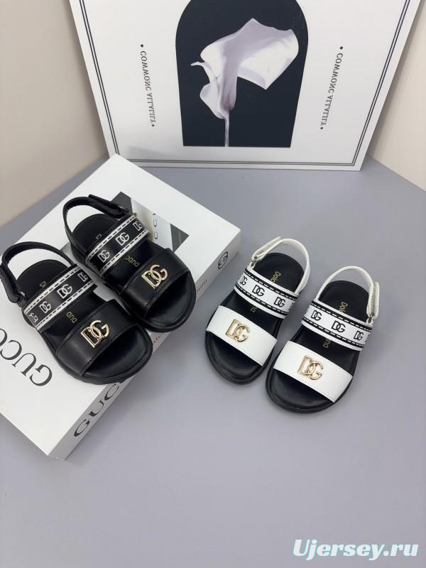 2025 Kids Dolce & Gabbana Black White Leather Sandals