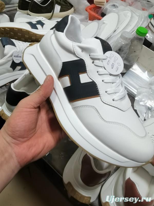 2025 Unisex HOGAN White Blue Brown Leather Sneakers H-STRIPES LY00360(F)/LY00370(M)