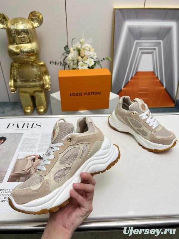 2025 Unisex Louis Vuitton Pink White Black Blue Apricot Leather Tech Fabric Sneakers Monogram Flower LY00340
