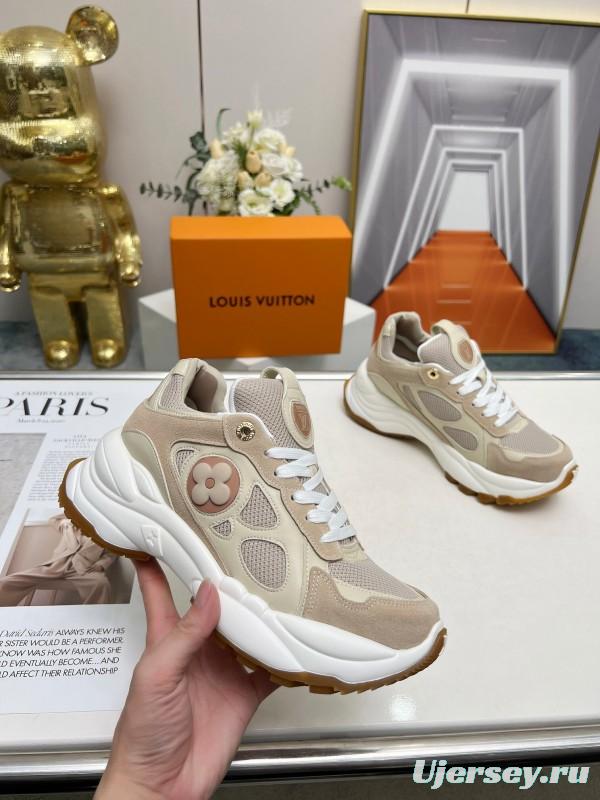 2025 Unisex Louis Vuitton Pink White Black Blue Apricot Leather Tech Fabric Sneakers Monogram Flower LY00340