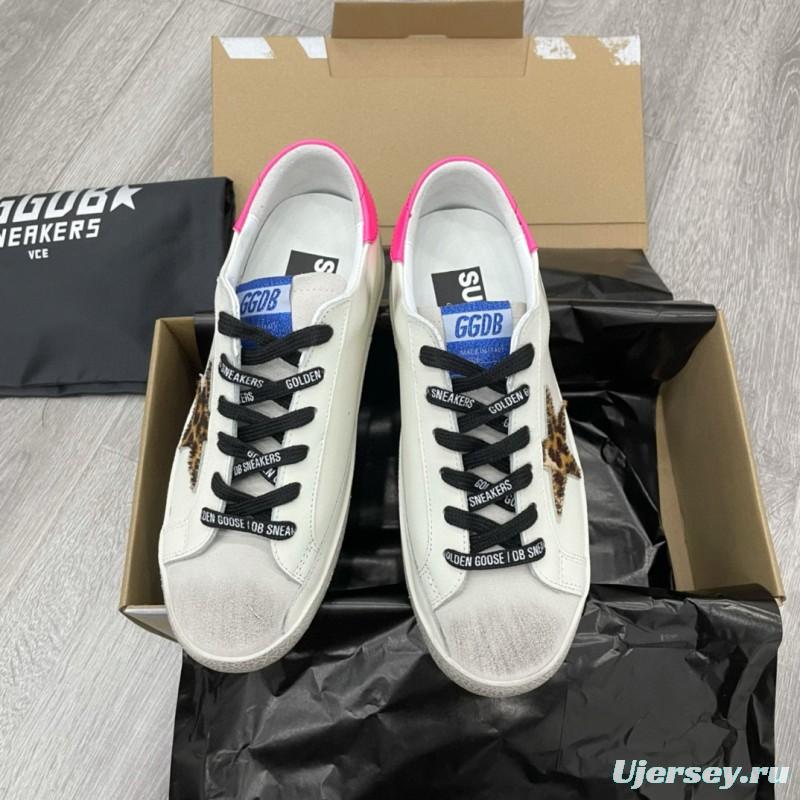 2025 Women GGDB White Pink Leopard Print Leather Sneakers